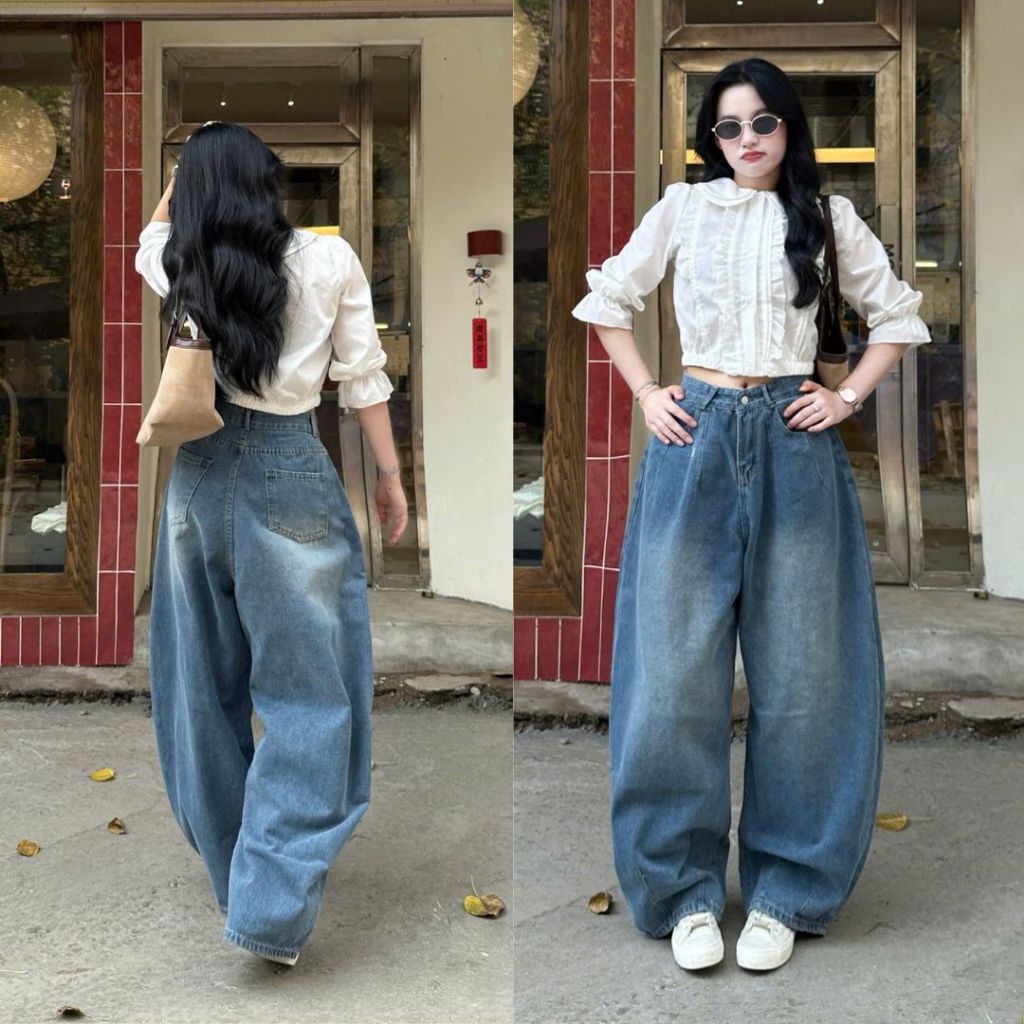 Quần Jeans Ống Cong Form Rộng Dáng Unisex Màu Wash Retro Cá Tính bản Premium Joolate