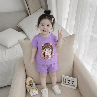 Bộ Thun Cộc Tay Bé Gái Mùa Hè In Hình 3D Sắc Nét, Chất Vải Mềm Mịn Thấm Hút Mồ Hôi Thoáng Mát - MH11