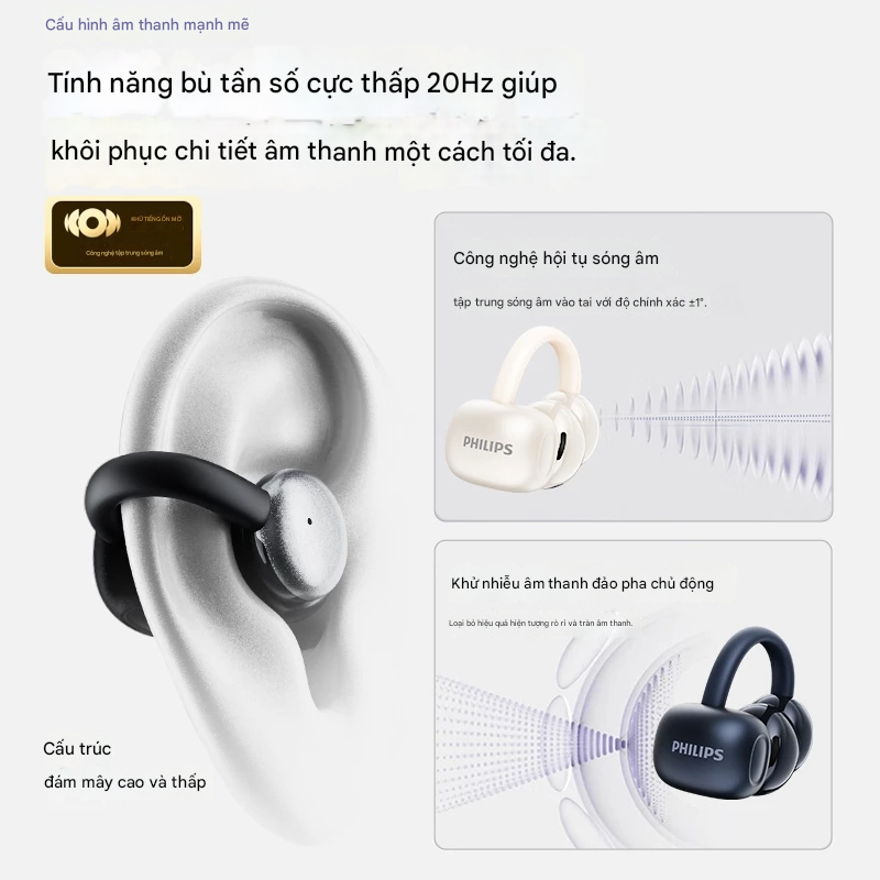 Tai nghe bluetooth Philips TAT4469 thiết kế kẹp tai, kết nối 10s, Chip Bluetooth 5.3 | BigBuy360 - bigbuy360.vn