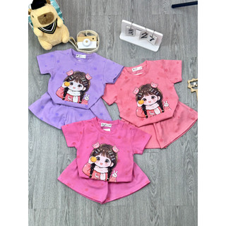 Bộ Thun Cộc Tay Bé Gái Mùa Hè In Hình 3D Sắc Nét, Chất Vải Mềm Mịn Thấm Hút Mồ Hôi Thoáng Mát - MH11