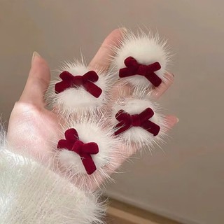 Kẹp tóc lông trắng thỏ và nơ xinh phong cách Hàn Quốc