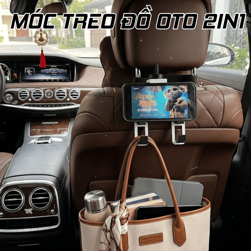 Móc Treo Đồ Ô Tô Sau Ghế 2in1 - Treo Túi & Đỡ Điện Thoại Đa Năng Chịu Lực Tốt - Phụ Kiện Nội Thất Ô Tô Tiện Ích