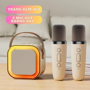 Loa Bluetooth Micro Karaoke K12 Mini Karaoke Loa Bluetooth Loa kèm 2 micro không dây Dung lượng loa lớn, siêu chuẩn Bass