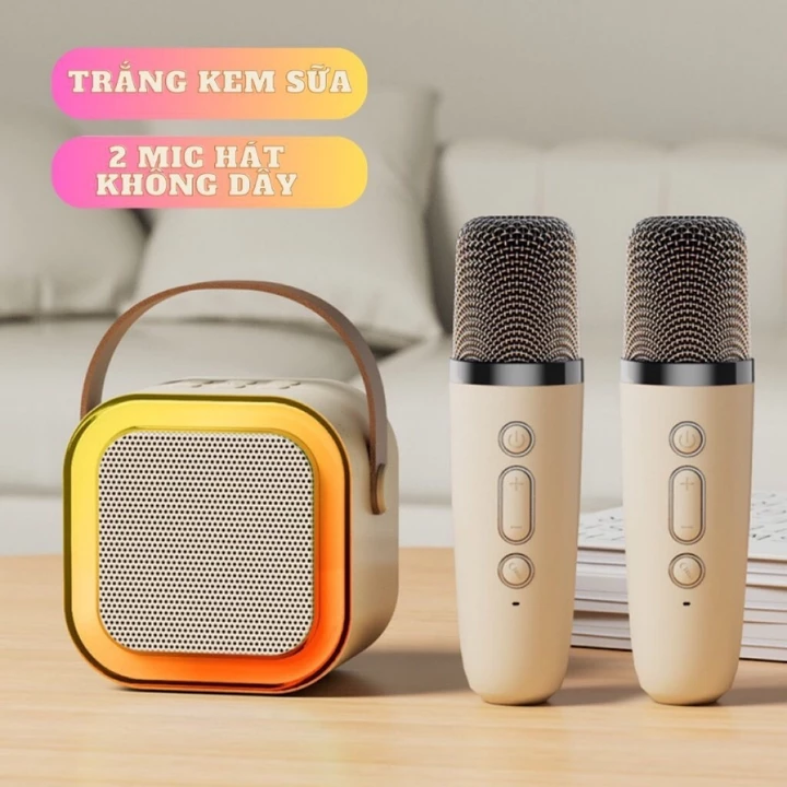 Loa Bluetooth Micro Karaoke K12 Mini Karaoke Loa Bluetooth Loa kèm 2 micro không dây Dung lượng loa lớn, siêu chuẩn Bass