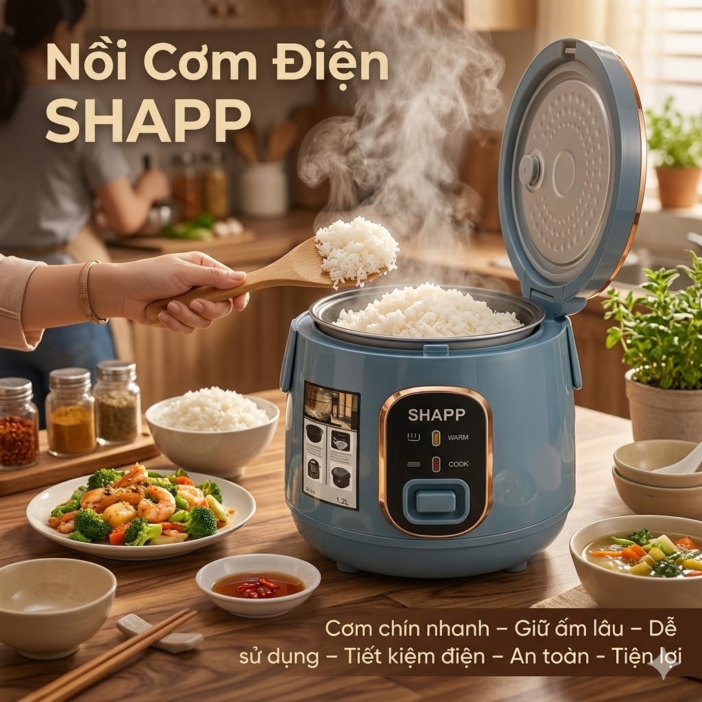 Nồi Cơm Điện SHAPP Dung Tích 1.2L-1.8L, Nấu Cơm Dẻo, Chống Dính,Nấu Nhanh,Tiện Lợi