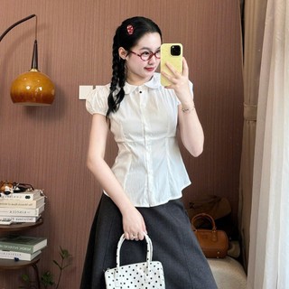 Áo Sơ Mi Nữ Cổ Sen Tay Phồng Dáng Ôm Nhẹ Thanh Lịch Dễ Thương Tôn Dáng Mặc Đi Làm Đi Chơi 247Store SM250