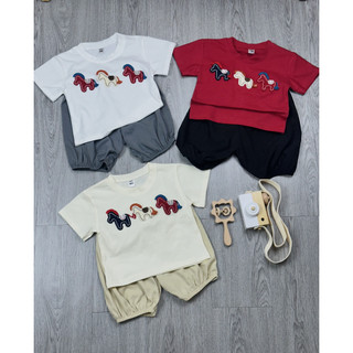 Bộ Quần Áo Bé Trai Mùa Hè Cổ Tròn Thêu Họa Tiết Ngựa Con Chất Thun Cotton Mềm Mại Thoáng Mát, Quần Bo Cực CChấT - MH18