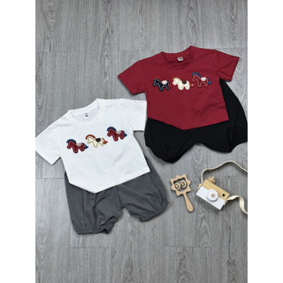 Bộ Quần Áo Bé Trai Mùa Hè Cổ Tròn Thêu Họa Tiết Ngựa Con Chất Thun Cotton Mềm Mại Thoáng Mát, Quần Bo Cực CChấT - MH18