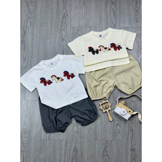 Bộ Quần Áo Bé Trai Mùa Hè Cổ Tròn Thêu Họa Tiết Ngựa Con Chất Thun Cotton Mềm Mại Thoáng Mát, Quần Bo Cực CChấT - MH18