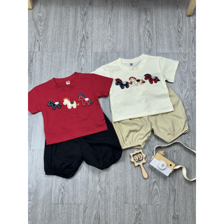 Bộ Quần Áo Bé Trai Mùa Hè Cổ Tròn Thêu Họa Tiết Ngựa Con Chất Thun Cotton Mềm Mại Thoáng Mát, Quần Bo Cực CChấT - MH18