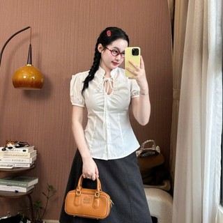 Áo Sơ Mi Nữ Cổ Nơ Tiểu Thư Tay Phồng Thanh Lịch Dáng Ôm Tôn Dáng Phong Cách Hàn Quốc 247Store SM0158