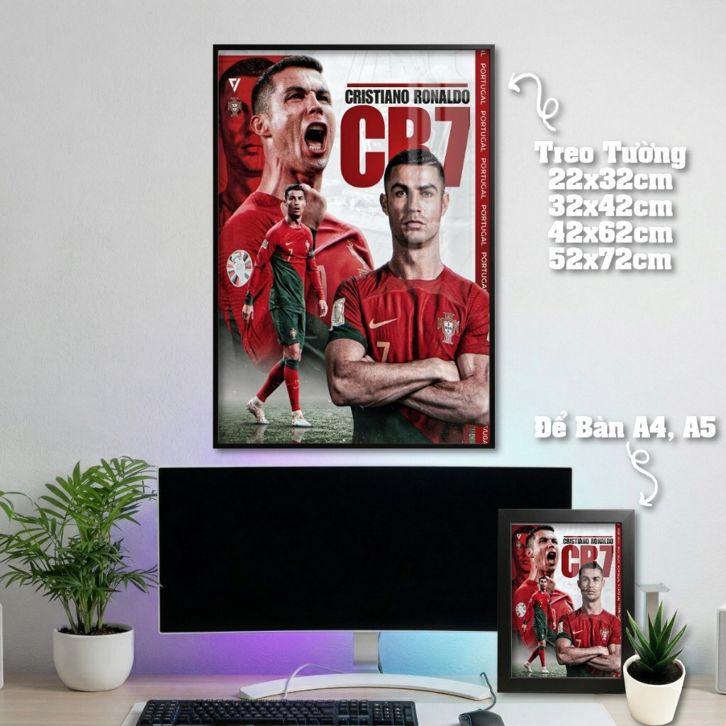 Tranh Treo Tường + Khung Ảnh Poster Để Bàn Cristiano Ronaldo (CR7)  Decor Phòng Khách, Phòng Game, Quà Tặng