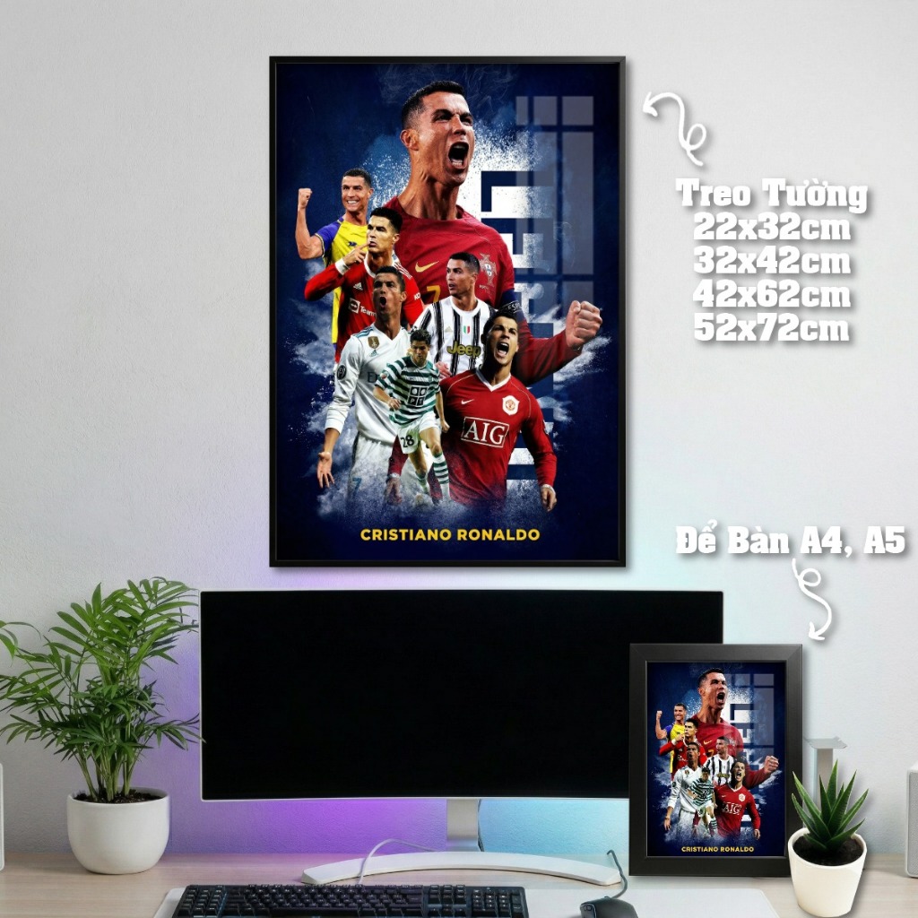 Tranh Treo Tường + Khung Ảnh Poster Để Bàn Cristiano Ronaldo (CR7)  Decor Phòng Khách, Phòng Game, Quà Tặng