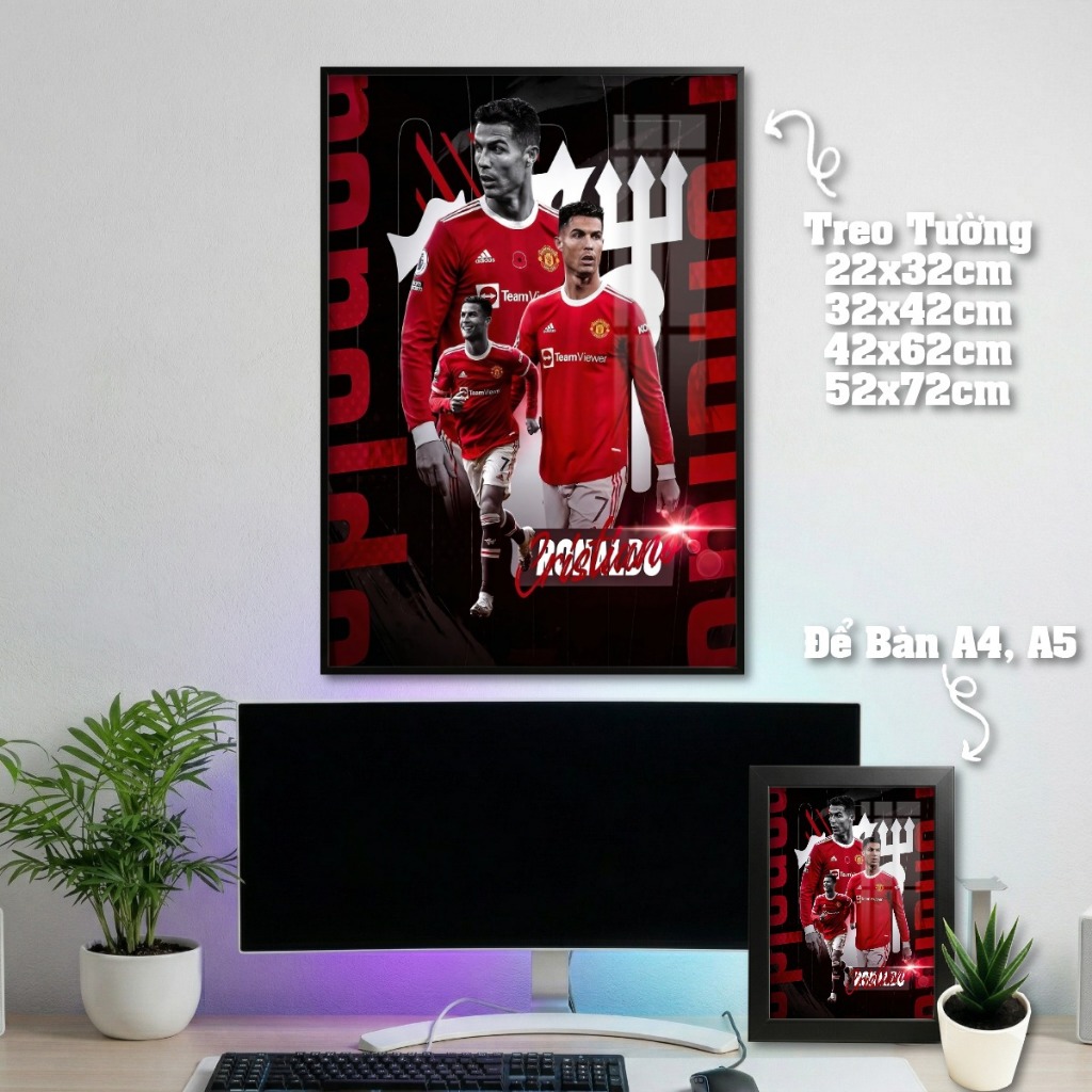 Tranh Treo Tường + Khung Ảnh Poster Để Bàn Cristiano Ronaldo (CR7)  Decor Phòng Khách, Phòng Game, Quà Tặng