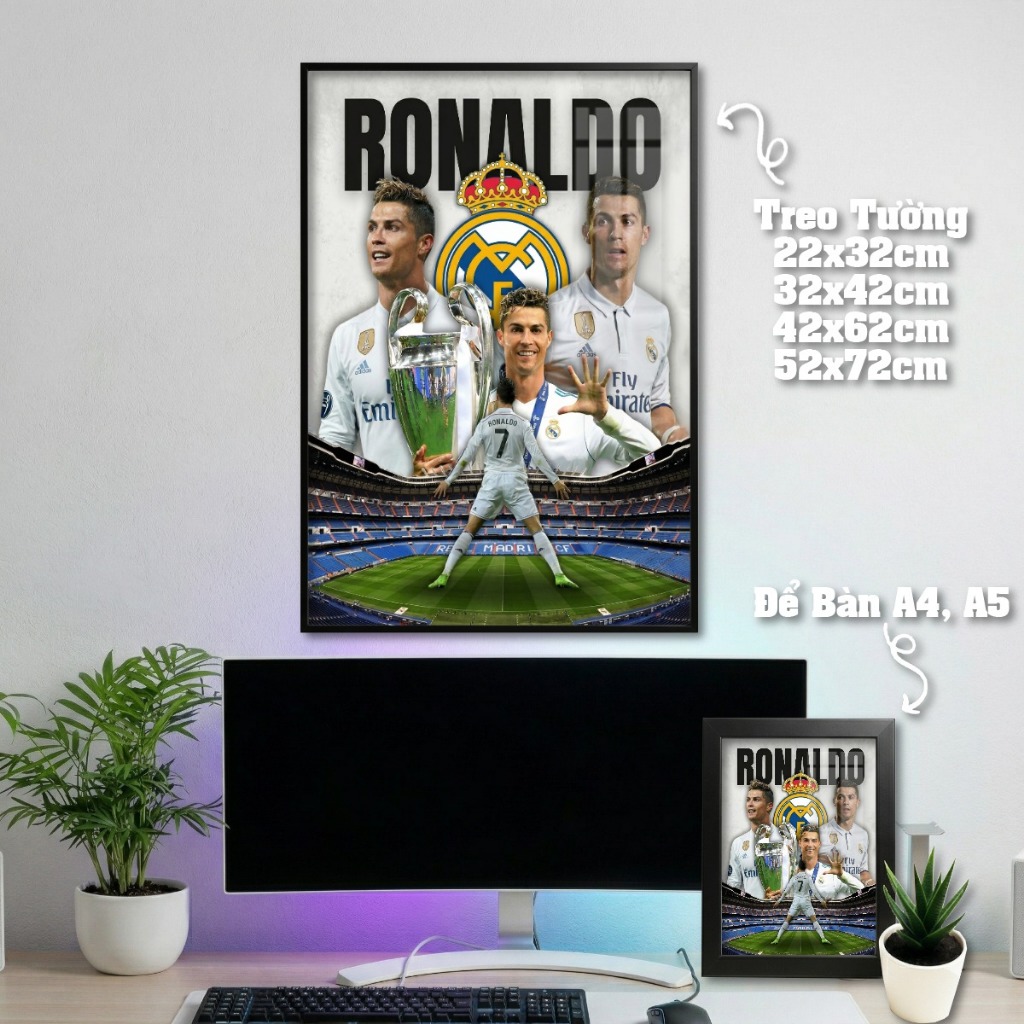 Tranh Treo Tường + Khung Ảnh Poster Để Bàn Cristiano Ronaldo (CR7)  Decor Phòng Khách, Phòng Game, Quà Tặng