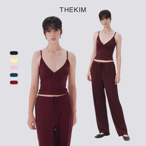 THEKIM SET LẺ Áo 2 dây cổ V ( không mút ) và quần dài ống suông phối dây rút chất liệu rib cotton mềm mịn CS360363