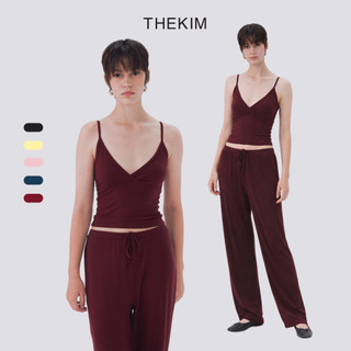 THEKIM SET LẺ Áo 2 dây cổ V ( không mút ) và quần dài ống suông phối dây rút chất liệu rib cotton mềm mịn CS360363
