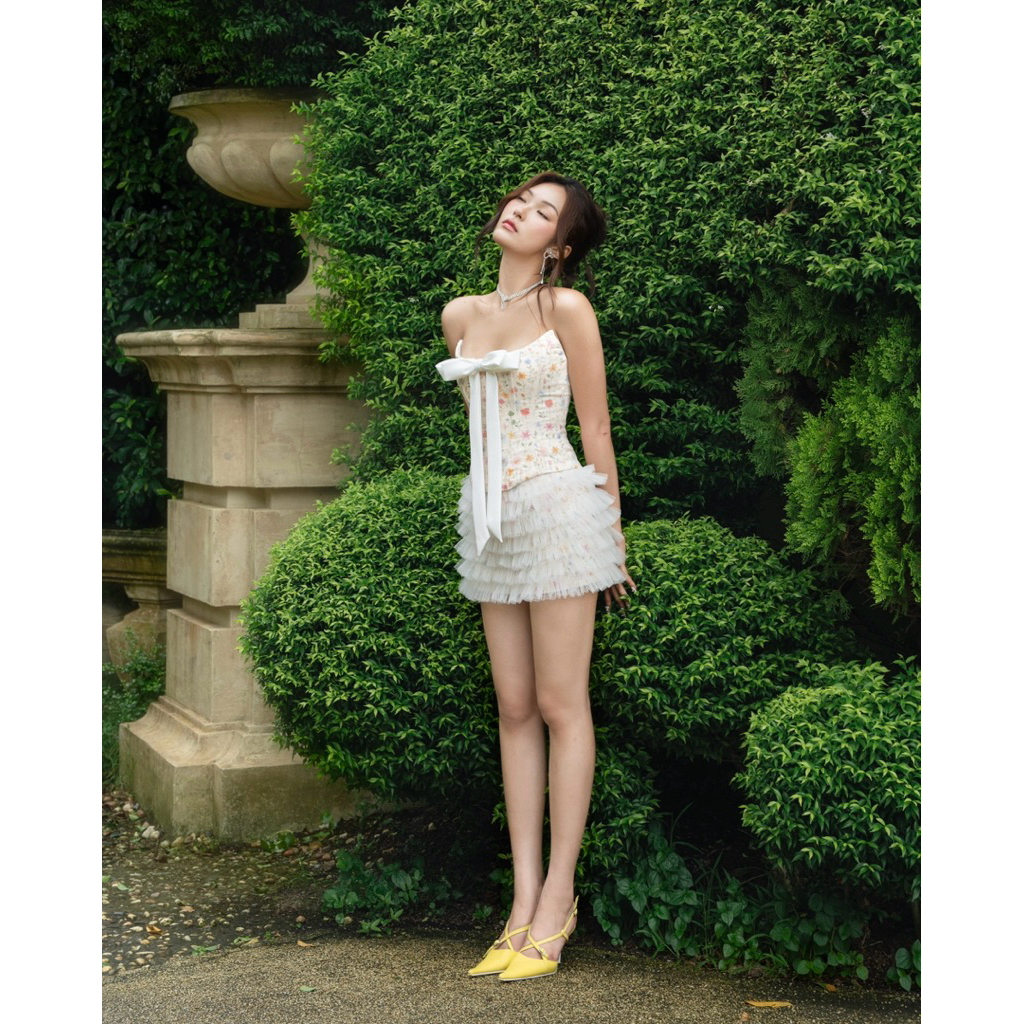JABY SET - Set corset dáng ôm, họa tiết hoa nhẹ nhàng, điểm nhấn nơ ngực nữ tính.