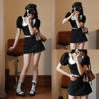 Set Đồ Nữ Croptop Cộc Tay Phối Chân Váy Viền Bèo Dễ Thương Sang Chảnh Tôn Dáng Đi Chơi Form Xinh 247Store Set90