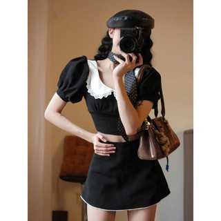 Set Đồ Nữ Croptop Cộc Tay Phối Chân Váy Viền Bèo Dễ Thương Sang Chảnh Tôn Dáng Đi Chơi Form Xinh 247Store Set90