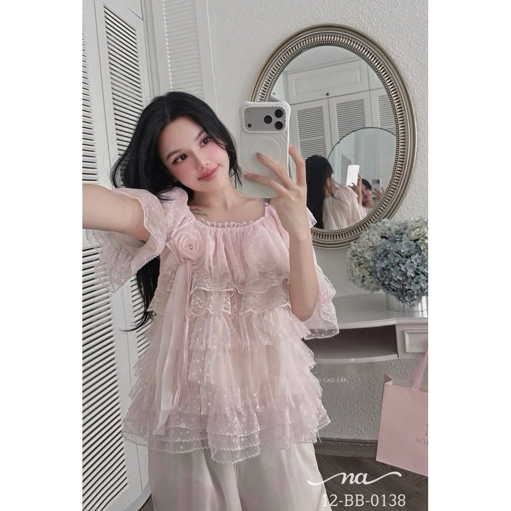 Set ngủ bèo tầng viền ren đính hoa Mộc Miên