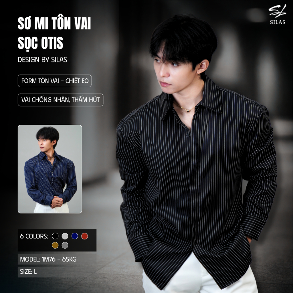 (Form Tôn Vai) Áo Sơ Mi SILAS Cổ Bẻ Otis Sọc Cotton Nam Giấu Cúc Thoáng Mát Form Rộng - ASL15