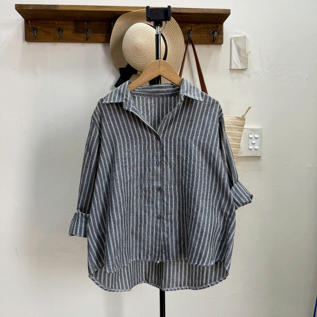 Áo Sơ Mi Bigsize CÔ NHỎ  Sọc Kiểu Big Size Nữ Phom Rộng Dài Tay Thời Trang Phong Cách A328