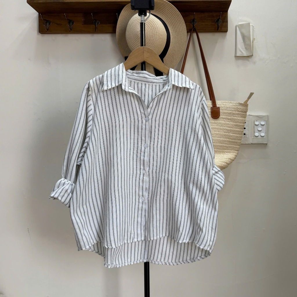 Áo Sơ Mi Bigsize CÔ NHỎ  Sọc Kiểu Big Size Nữ Phom Rộng Dài Tay Thời Trang Phong Cách A328