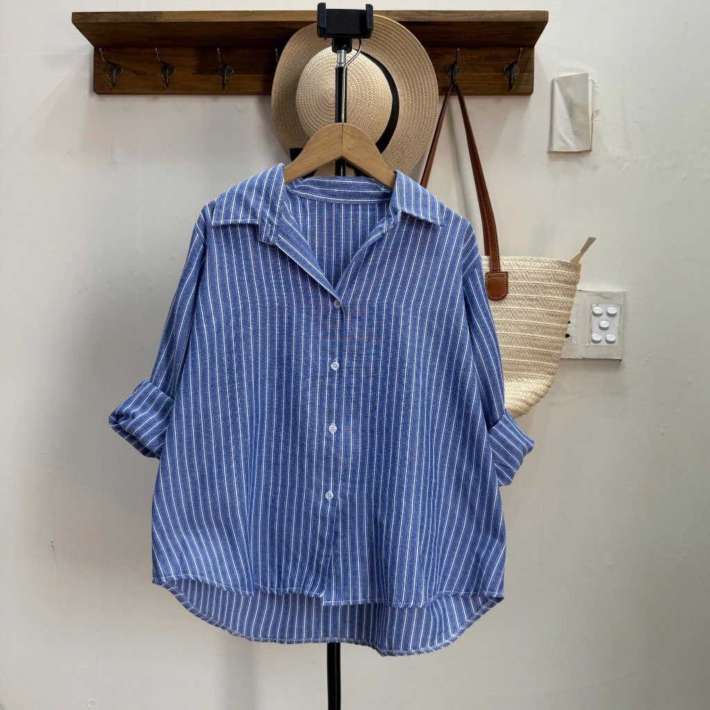 Áo Sơ Mi Bigsize CÔ NHỎ  Sọc Kiểu Big Size Nữ Phom Rộng Dài Tay Thời Trang Phong Cách A328