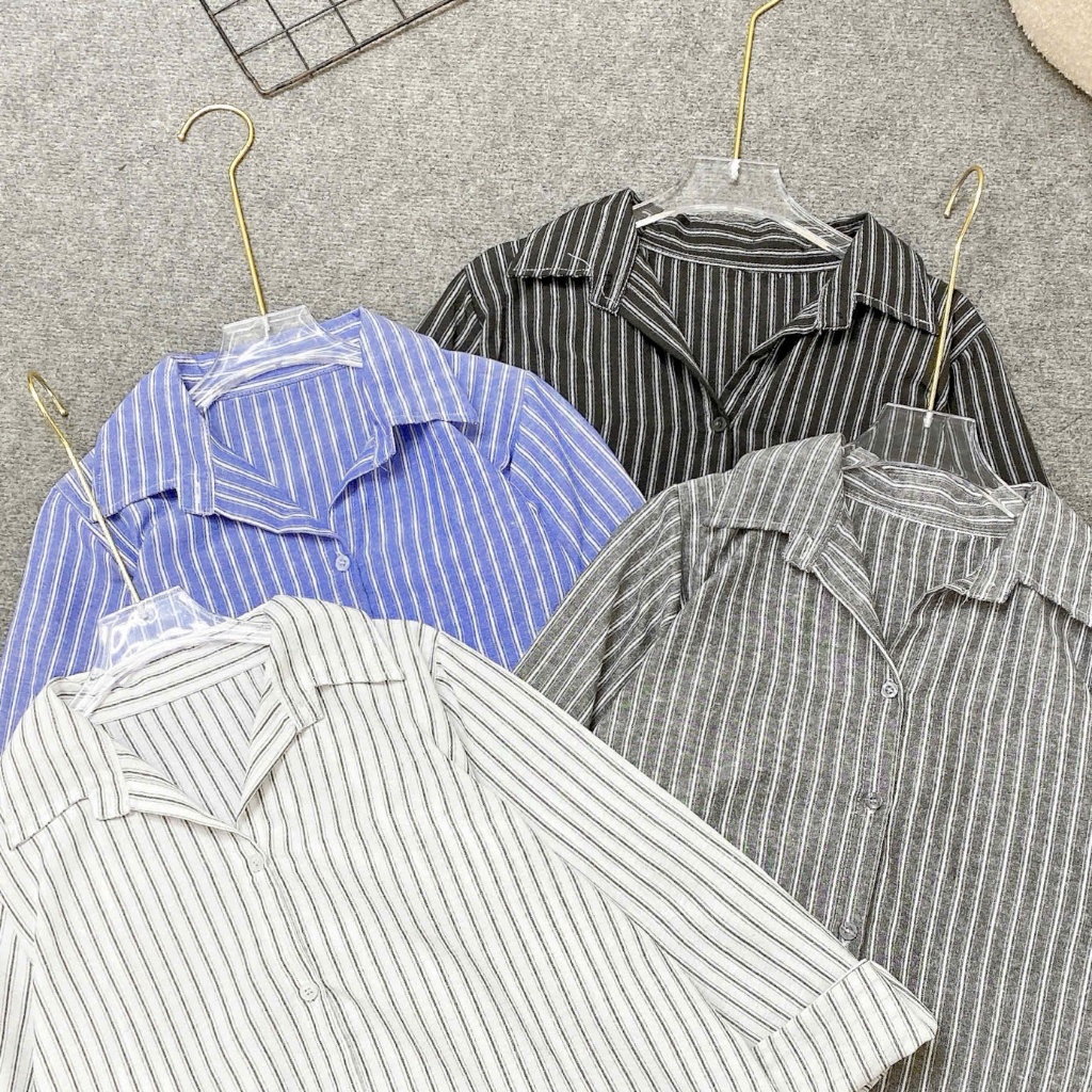 Áo Sơ Mi Bigsize CÔ NHỎ  Sọc Kiểu Big Size Nữ Phom Rộng Dài Tay Thời Trang Phong Cách A328