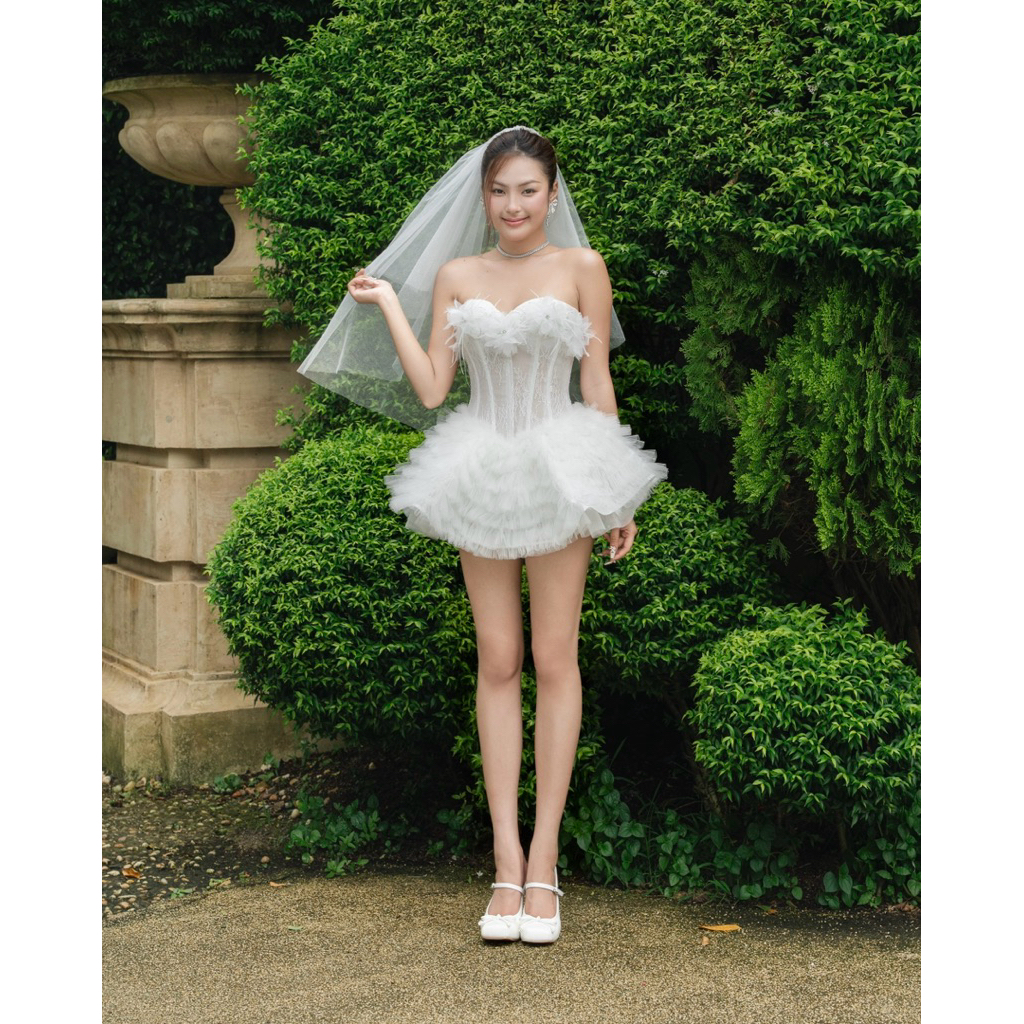 KAREN DRESS - Đầm corset cúp ngực phối tùng xoè bồng, đính hoa tinh tế.