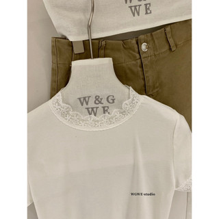 𝐏𝐡𝐢𝐞𝐧 𝐖𝐆𝐖𝐄 | (Sẵn) w9286 Áo Phông Cổ Ren Tròn Co Dãn Ôm Body Màu Trắng