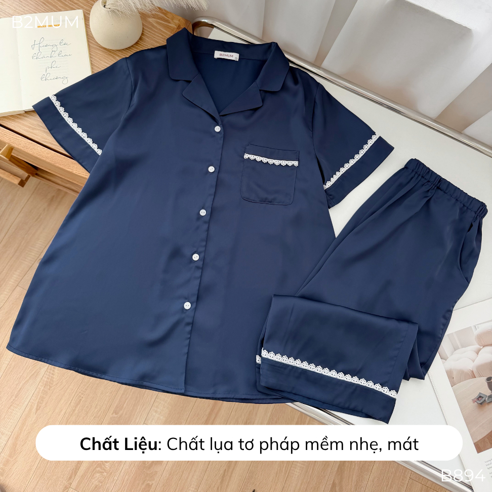 Bộ Pijama Ngố Chất Lụa Tơ Pháp – Đồ Bộ Mặc Nhà Mềm Mướt, Thoáng Mát Cho Mẹ Bầu & Sau Sinh B894 Lazy Set By B2MUM