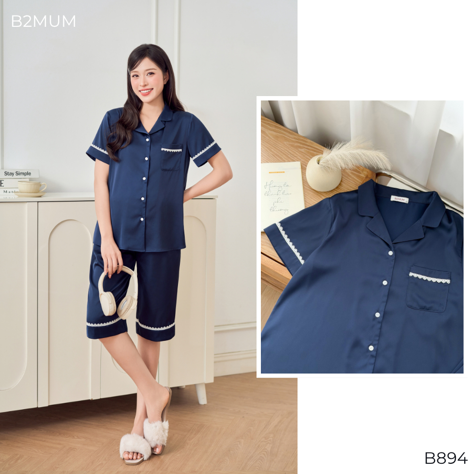Bộ Pijama Ngố Chất Lụa Tơ Pháp – Đồ Bộ Mặc Nhà Mềm Mướt, Thoáng Mát Cho Mẹ Bầu & Sau Sinh B894 Lazy Set By B2MUM