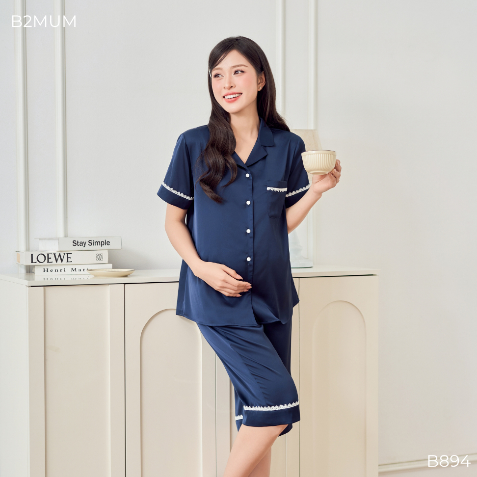 Bộ Pijama Ngố Chất Lụa Tơ Pháp – Đồ Bộ Mặc Nhà Mềm Mướt, Thoáng Mát Cho Mẹ Bầu & Sau Sinh B894 Lazy Set By B2MUM