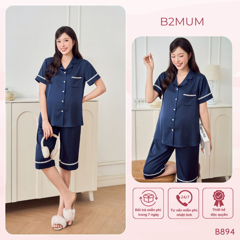 Bộ Pijama Ngố Chất Lụa Tơ Pháp – Đồ Bộ Mặc Nhà Mềm Mướt, Thoáng Mát Cho Mẹ Bầu & Sau Sinh B894 Lazy Set By B2MUM