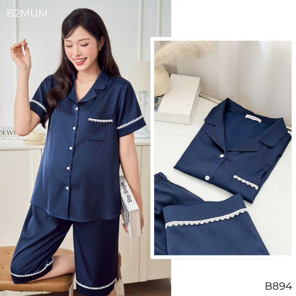 Bộ Pijama Ngố Chất Lụa Tơ Pháp – Đồ Bộ Mặc Nhà Mềm Mướt, Thoáng Mát Cho Mẹ Bầu & Sau Sinh B894 Lazy Set By B2MUM
