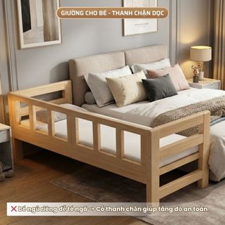 Giường Cho Bé 1m2 – Có Đầu Giường / Thanh Chắn / Cầu Thang, Gỗ Thông Sấy Nhiệt Chống Mối Mọt