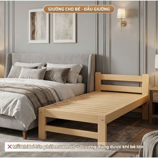 Giường Cho Bé 1m2 – Có Đầu Giường / Thanh Chắn / Cầu Thang, Gỗ Thông Sấy Nhiệt Chống Mối Mọt
