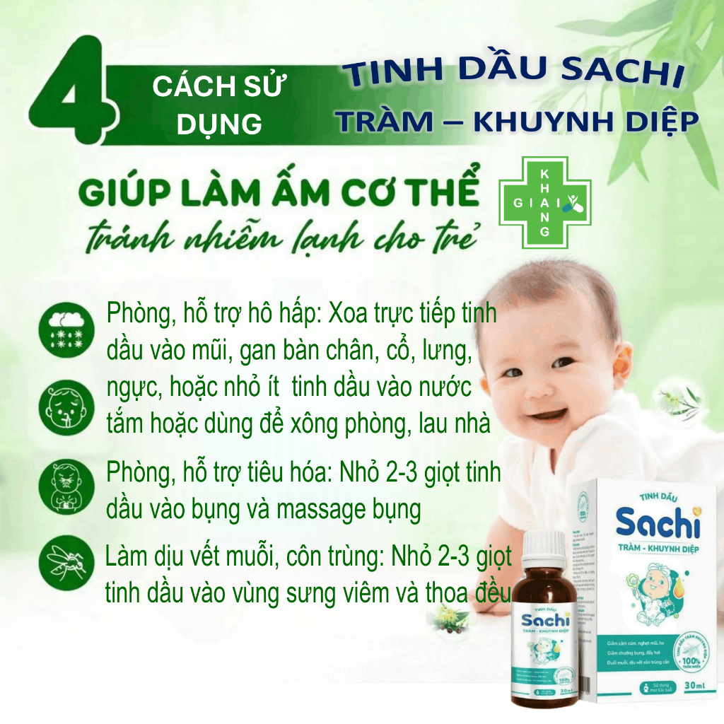 Tinh dầu Tràm - Khuynh diệp Sachi đồng hành cùng ba mẹ để bé lớn khôn khỏe mạnh mỗi ngày (Chai 30ml)