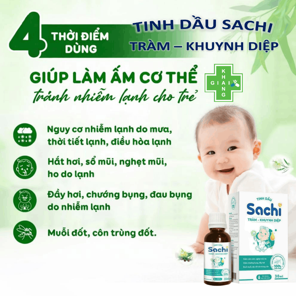 Tinh dầu Tràm - Khuynh diệp Sachi đồng hành cùng ba mẹ để bé lớn khôn khỏe mạnh mỗi ngày (Chai 30ml)