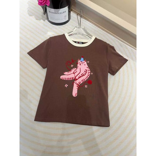 Áo phông cotton cổ tròn cộc tay hình mèo hồng form babytee