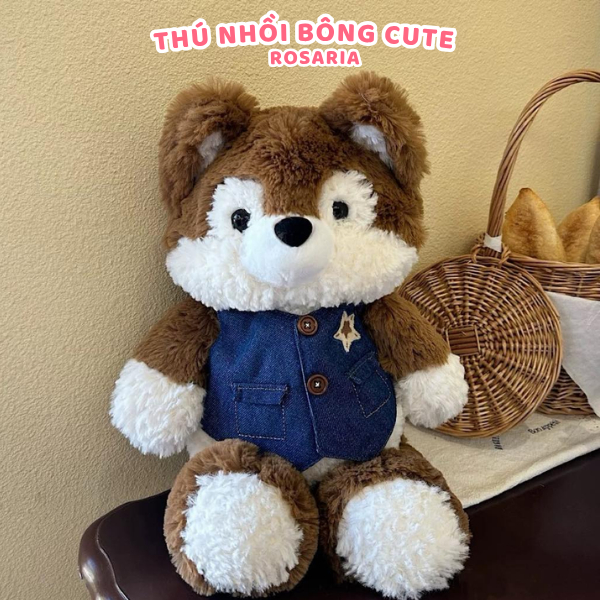 Gấu bông chó mặc áo jeans siêu cute CÓ THÊU TÊN – thú nhồi bông mềm mịn cao cấp, quà tặng hot trend