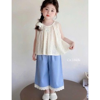 [B&G] Sét bộ áo thêu ren sát nacsg kèm quần suông kaki phối ren cho bé gái từ 10-45kg