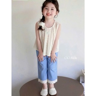 [B&G] Sét bộ áo thêu ren sát nacsg kèm quần suông kaki phối ren cho bé gái từ 10-45kg