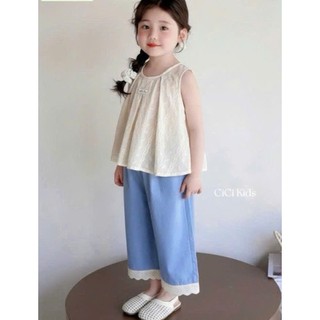 [B&G] Sét bộ áo thêu ren sát nacsg kèm quần suông kaki phối ren cho bé gái từ 10-45kg
