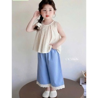 [B&G] Sét bộ áo thêu ren sát nacsg kèm quần suông kaki phối ren cho bé gái từ 10-45kg