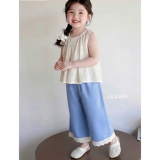 [B&G] Sét bộ áo thêu ren sát nacsg kèm quần suông kaki phối ren cho bé gái từ 10-45kg