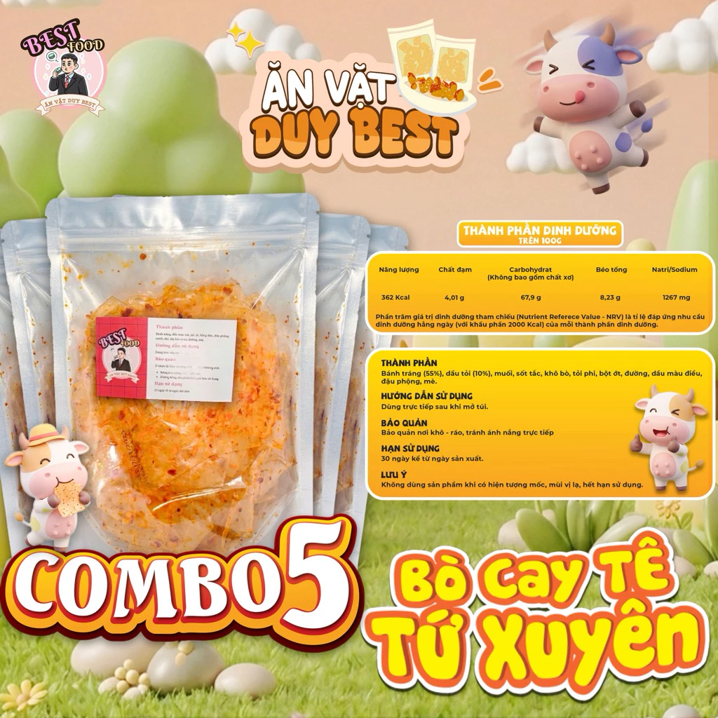 (Độc Quyền) Bánh Tráng Bò Cay TỨ XUYÊN Duy Best COMBO-5 BỊCH — tạp hoá ăn vặt