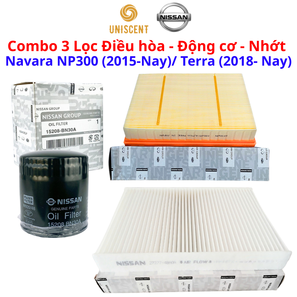 Combo 3 Lọc Điều hòa - Động cơ - Nhớt Nissan Navara NP300 (2015-Nay)/ Terra (2018- Nay)